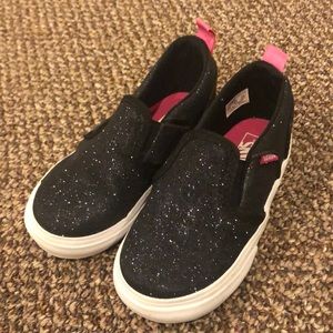 Toddler girls vans black glitter slip on